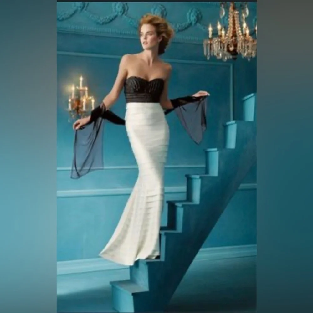 JS collection black and white ruffle gown. Size 12. Evening wear. Formal classic